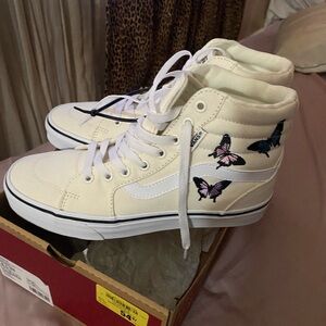 Vans Cream High-Top Sneakers with Butterfly Design